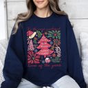 XXL Navy It's The Most Wonderful Time Of The Year Floral Christmas Botanical Holiday Sweatshirt