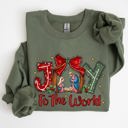 Medium Military Green Joy To The World True Story Christian Nativity Christmas Religious Inspirational Holiday Sweatshirt