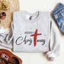 XXL Ash Light Gray Merry Christmas Christ Faux Glitter Religious Gospel Faith Holiday Season Sweatshirt