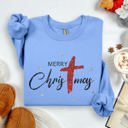 XXXL Carolina Blue Merry Christmas Christ Faux Glitter Religious Gospel Faith Holiday Season Sweatshirt