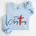 Medium Light Blue Merry Christmas Christ Faux Glitter Religious Gospel Faith Holiday Season Sweatshirt