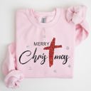 Large Light Pink Merry Christmas Christ Faux Glitter Religious Gospel Faith Holiday Season Sweatshirt