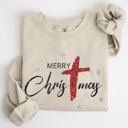 Small Sand Merry Christmas Christ Faux Glitter Religious Gospel Faith Holiday Season Sweatshirt
