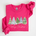 XXXL Heliconia Bright Pink Merry Christmas Tree Santa Colorful Artwork Winter Holiday Scene Cozy Festive Sweatshirt