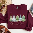 Small Maroon Merry Christmas Tree Santa Colorful Artwork Winter Holiday Scene Cozy Festive Sweatshirt