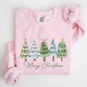 Small Light Pink Merry Christmas Tree Santa Colorful Artwork Winter Holiday Scene Cozy Festive Sweatshirt