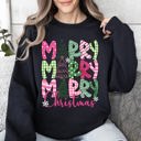 XXL Black Merry Merry Merry Christmas Santa Xmas Colorful Patterns Holiday Cheer Sweatshirt
