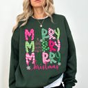 XXL Forest Green Merry Merry Merry Christmas Santa Xmas Colorful Patterns Holiday Cheer Sweatshirt