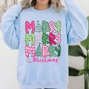 XXL Light Blue Merry Merry Merry Christmas Santa Xmas Colorful Patterns Holiday Cheer Sweatshirt