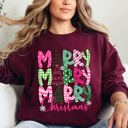 XXL Maroon Merry Merry Merry Christmas Santa Xmas Colorful Patterns Holiday Cheer Sweatshirt