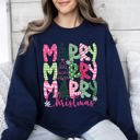 Large Navy Merry Merry Merry Christmas Santa Xmas Colorful Patterns Holiday Cheer Sweatshirt