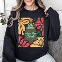 XL Black Oh Come Let Us Adore Him Christmas Floral Christian Religious Seasonal Sacred Sweatshirt