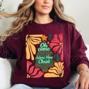 Small Maroon Oh Come Let Us Adore Him Christmas Floral Christian Religious Seasonal Sacred Sweatshirt