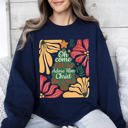 Small Navy Oh Come Let Us Adore Him Christmas Floral Christian Religious Seasonal Sacred Sweatshirt