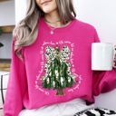 Large Heliconia Bright Pink Oh Come Let Us Adore Him Christmas Tree Dalmatian Print Festive Holiday Season Sweatshirt