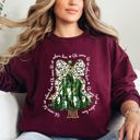 Large Maroon Oh Come Let Us Adore Him Christmas Tree Dalmatian Print Festive Holiday Season Sweatshirt