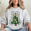 Medium Ash Light Gray Oh Come Let Us Adore Him Christmas Tree Dalmatian Print Festive Holiday Season Sweatshirt