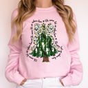 Medium Light Pink Oh Come Let Us Adore Him Christmas Tree Dalmatian Print Festive Holiday Season Sweatshirt