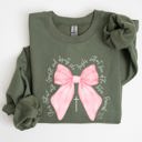 XXL Military Green She Is Clothed With Strength And Dignity Proverbs Bows Ribbon Girly Religious Christmas Faith Sweatshirt