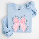 XXXL Light Blue She Is Clothed With Strength And Dignity Proverbs Bows Ribbon Girly Religious Christmas Faith Sweatshirt