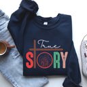 Small Navy True Story Cross Nativity Christmas Christian Gospel Faith Holiday Edition Sweatshirt