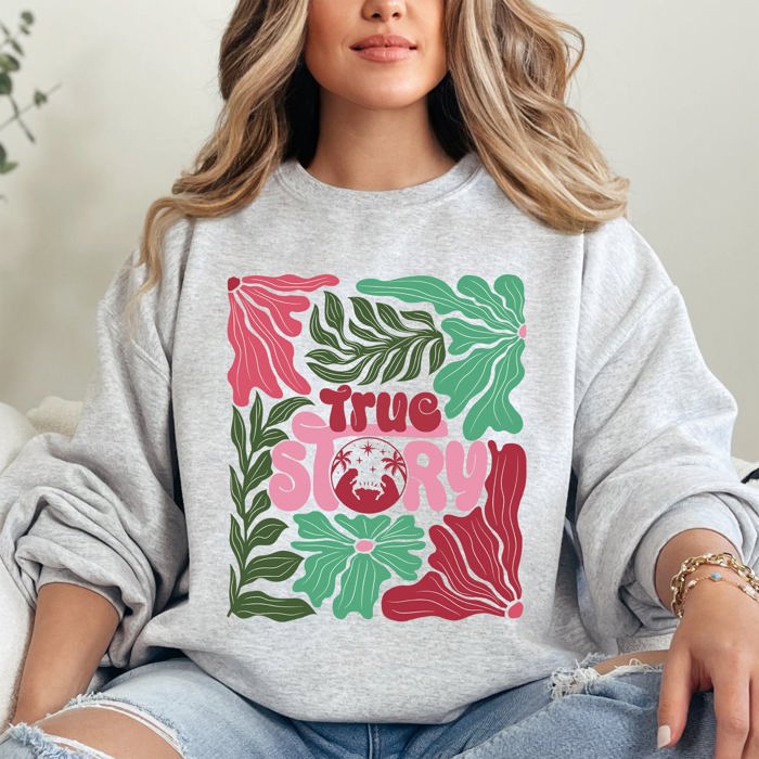 True Story Floral Christian Nativity Christmas Religious Inspired Graphic Sweatshirt