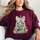 Whimsical Pastel Christmas Tree Coquette Ribbon Bow Dalmatian Print Xmas Sweatshirt