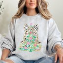 XXL Ash Light Gray Whimsical Pastel Christmas Tree Coquette Ribbon Bow Dalmatian Print Xmas Sweatshirt