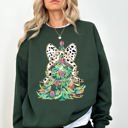 Medium Forest Green Whimsical Pastel Christmas Tree Coquette Ribbon Bow Dalmatian Print Xmas Sweatshirt
