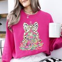 XXXL Heliconia Bright Pink Whimsical Pastel Christmas Tree Coquette Ribbon Bow Dalmatian Print Xmas Sweatshirt