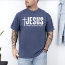 Small Denim Blue Jesus The Way The Truth The Life Gospel Message For Faith Christian Comfort Colors Tee