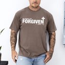 Large Espresso Brown Not Perfect, Just Forgiven John Jesus Gospel Faith Bible Verse Inspired Comfort Colors Tee