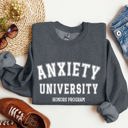 Small Dark Gray Heather Anxiety University Sarcastic College Humor Graphic Typography Design For Study Breaks And Late Nights Sweatshirt