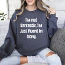 Large Dark Gray Heather I'm Not Sarcastic Funny College Edition Snarky Quote Graphic Sweatshirt Collection