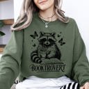 XXL Military Green Booktrovert Raccoon Reading Booktok Library Books Avid Reader Collection Sweatshirt