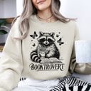 Medium Sand Booktrovert Raccoon Reading Booktok Library Books Avid Reader Collection Sweatshirt