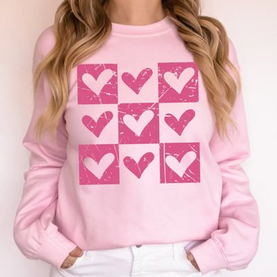 Checkered Hearts Retro Minimalist Love Valentine's Day Graphic Cozy Edition Sweatshirt