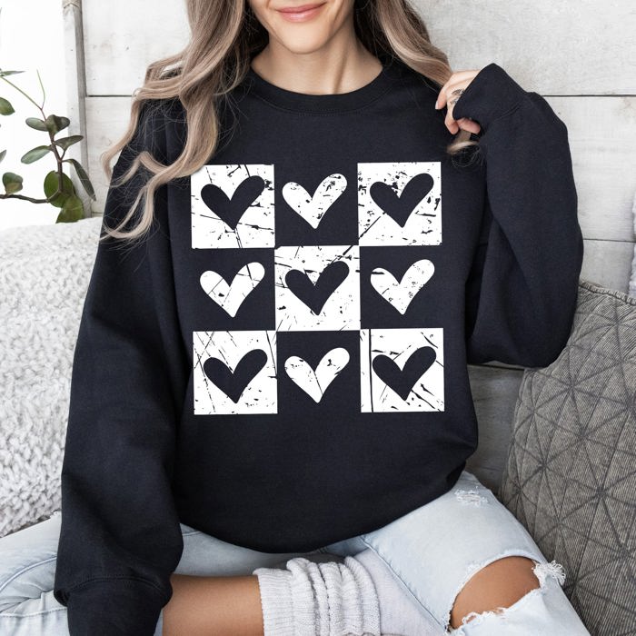 Checkered Hearts Retro Minimalist Love Valentine's Day Graphic Cozy Edition Sweatshirt