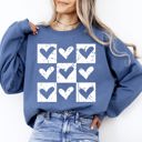 XL Indigo Blue Checkered Hearts Retro Minimalist Love Valentine's Day Graphic Cozy Edition Sweatshirt