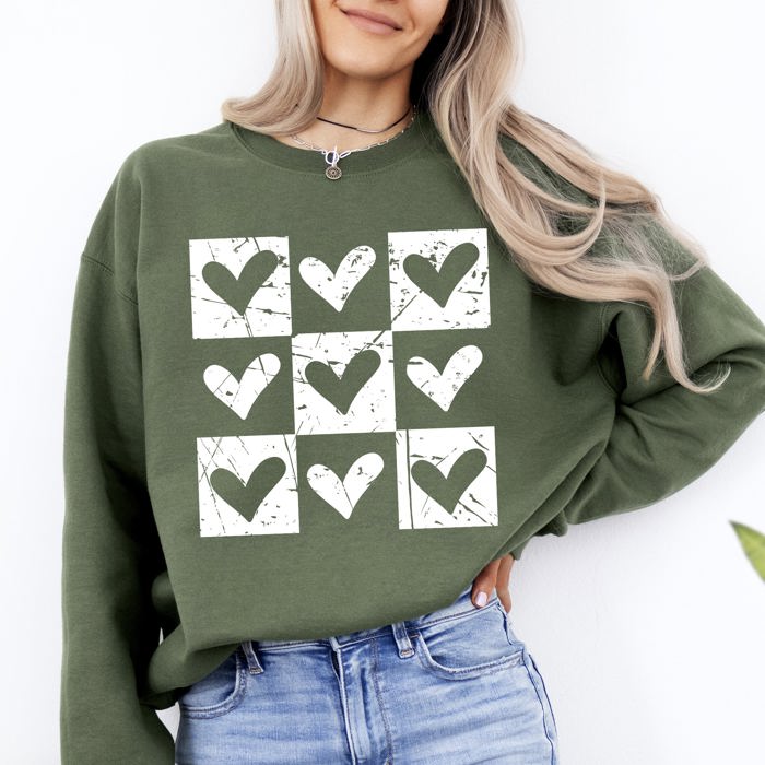 Checkered Hearts Retro Minimalist Love Valentine's Day Graphic Cozy Edition Sweatshirt