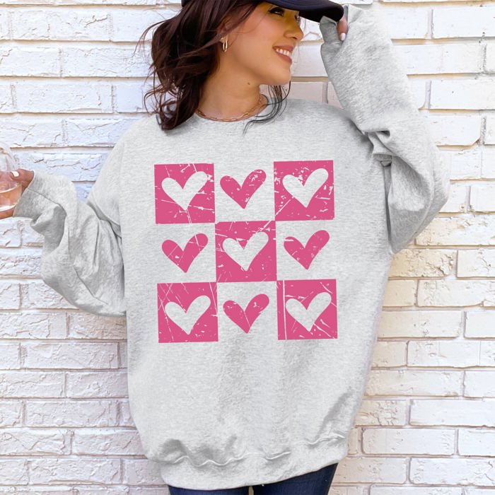 Checkered Hearts Retro Minimalist Love Valentine's Day Graphic Cozy Edition Sweatshirt