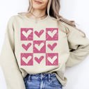 XL Sand Checkered Hearts Retro Minimalist Love Valentine's Day Graphic Cozy Edition Sweatshirt