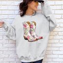  Cowgirl Boots Pink Floral Colorful Western Country Inspired Graphic Boho Style Sweatshirt