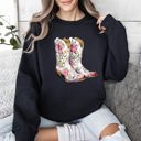 XL Black Cowgirl Boots Pink Floral Colorful Western Country Inspired Graphic Boho Style Sweatshirt