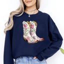 XXXL Navy Cowgirl Boots Pink Floral Colorful Western Country Inspired Graphic Boho Style Sweatshirt