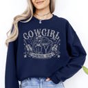 Large Navy Cowgirl Cocktail Club Western Country Premium Soft Cotton-Poly Blend Cozy Sweatshirt