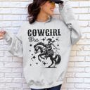 Large Ash Light Gray Cowgirl Era Inspiration Featuring Horse And Stars In A Retro Western Country Vibe Sweatshirt