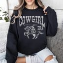 Large Black Cowgirl Era Rodeo Western Country Horse Graphic Heritage Inspired Statement Sweatshirt