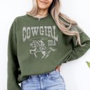 Small Military Green Cowgirl Era Rodeo Western Country Horse Graphic Heritage Inspired Statement Sweatshirt