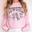 Large Light Pink Cowgirl Era Rodeo Western Country Horse Graphic Heritage Inspired Statement Sweatshirt